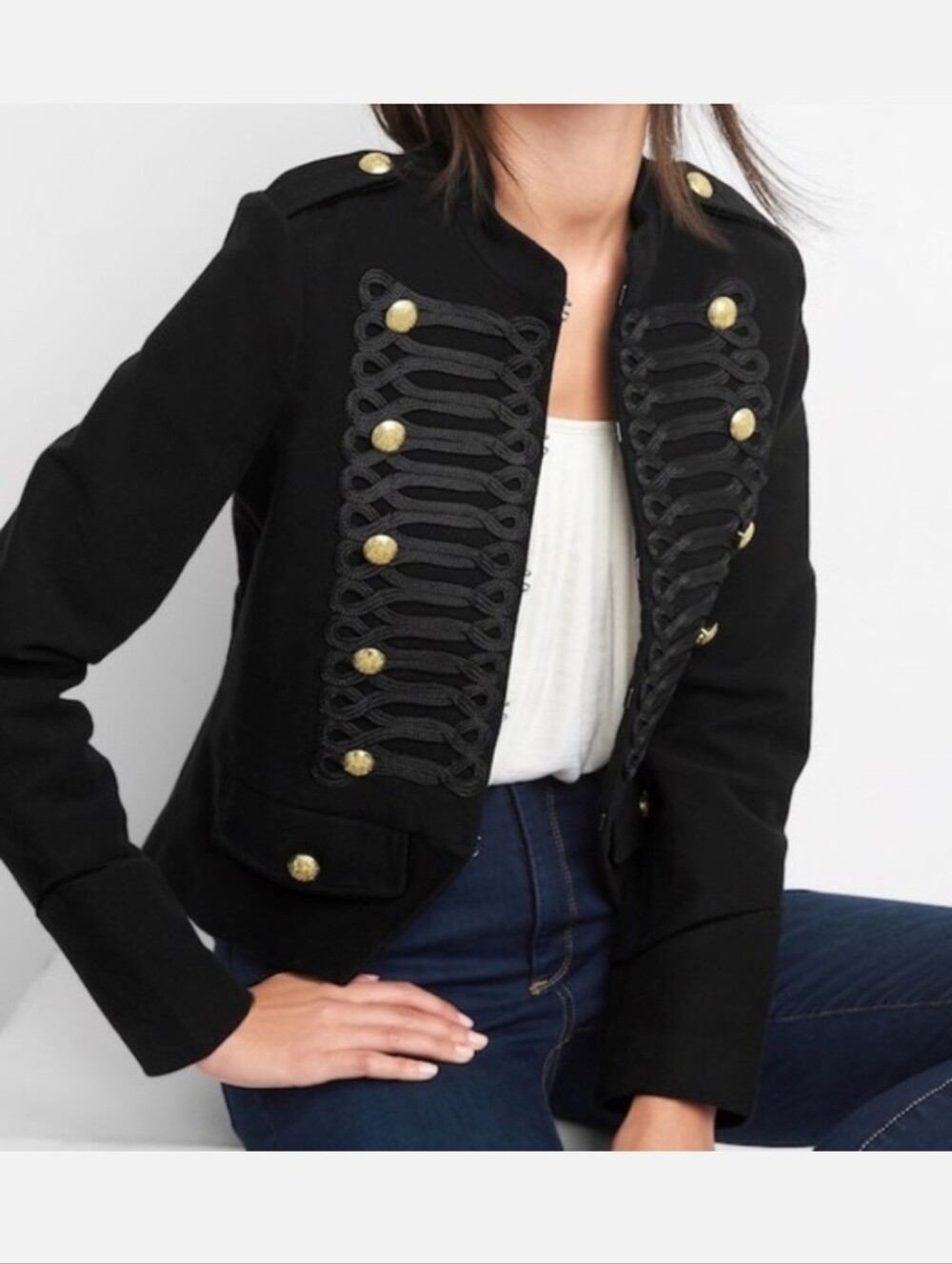 Gap Y2K Iconic Black Band Jacket drum major aesthetic Sz Meduim W/ Free Buttons